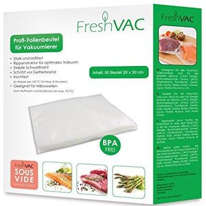 Freshvac Foliezakken 20 X 30 cm, 50 Stuks Voor Je Vacuümverpakker, Sterke En Scheurvaste Vacuümzakken (Materiaaldikte Ca. 140 mm), Ideaal Voor Sousvide Koken.