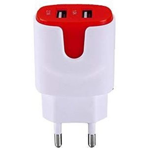 USB-kleurnetadapter voor Samsung Galaxy A20e, smartphone, tablet, dubbel stopcontact, 2 poorten, AC stroom, oplader (rood)
