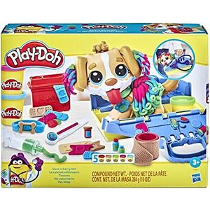 Play-Doh Care 'n Carry-dierenartsspeelset met speelgoedhondje, reismand, 10 accessoires, 5 kleuren