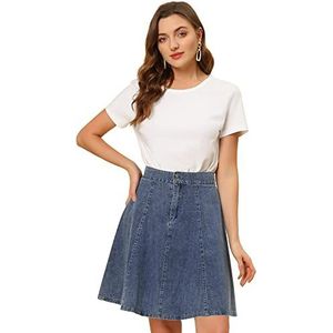 Allegra K Dames hoge taille A-lijn uitlopende casual denim rok, Lichtblauw, M