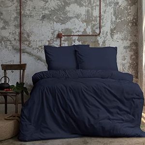 Komfortec Premium beddengoed, 155 x 220 cm dekbedovertrek + kussenslopen van 80 x 80 cm, geborsteld 100% polyester-microvezel 120 g/m², 2-delige superzachte beddengoedset, blauw