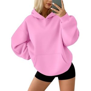 AUTOMET Oversized sweatshirt voor dames, fleece hoody, sweater met lange mouwen, pullover met zak, roze, S