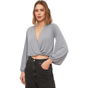 Trendyol Dames Gray Breasted Gebreide Blouse, XS