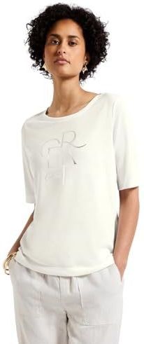 Street One Dames T-shirt met folie-tekst, off-white, 34