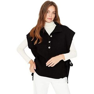 TRENDYOL Dames omgeslagen kraag effen kleuren regular gebreid vest sweater, zwart, L, zwart, L