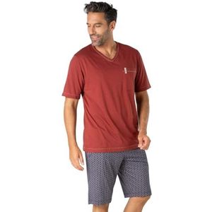 Eminence - Korte pyjama voor heren, biologisch katoen - jersey 100% biologisch katoen - T-shirt met korte mouwen V-hals + korte broek met 2 zakken - Oeko-Tex®-label Standard 100 en GOTS, Roest blauw