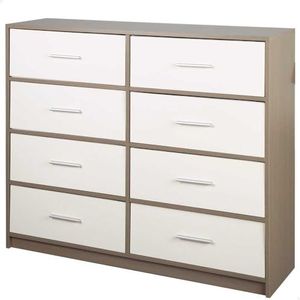 AKTIVE 18416 Max Home commode voor slaapkamer, multifunctioneel, grijs en wit, 8 laden, 114 x 30 x 92 cm, van hout, moderne stijl, opbergsysteem, thuisorganisatie, decoratie, kleedmeubel