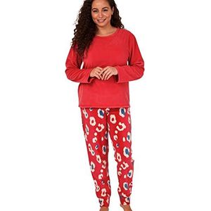 Indigo Sky Gemma Cosy fleece pyjama met manchetten voor dames, Kira Animal Spice Rood, 40-42