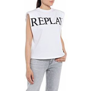 Replay Dames T-shirt korte mouwen met logo belettering, 001, wit, XXS