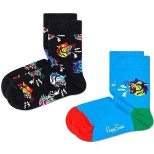Happy Socks Unisex Baby 2-Pack Kids Tiger Socks, zwart-blauw-groen, 0-12M (2-pack)