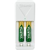 Varta Easy Mini Charger batterijenlader voor AA/AAA met 2x AAA / 800 mAh / wit