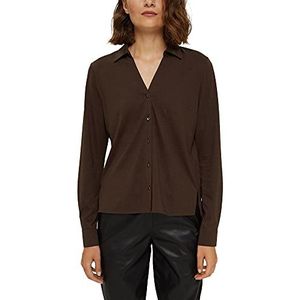 ESPRIT Collection Met Tencel™: Longsleeve in blousestijl, donkerbruin, XS