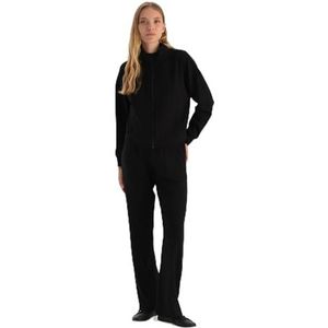 Dagi Dames Black Wide Leg Ribbed Basic Modal Broek, XL, zwart, XL