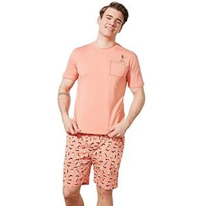 Trendyol Bedrukte gebreide pyjama set voor heren, roze, M