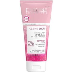 Eveline Cosmetics Gezichtstherapie Professional Clean Shot - vochtinbrengende gezichtsreinigingsmulsie voor droge en gevoelige huid met 5% ceramide-complex