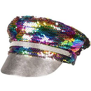 Boland 44759 Regenboogmuts met omkeerbare pailletten, zilver of meerkleurig, voor volwassenen, hoofdbedekking, hoed, CSD, carnaval, themafeest