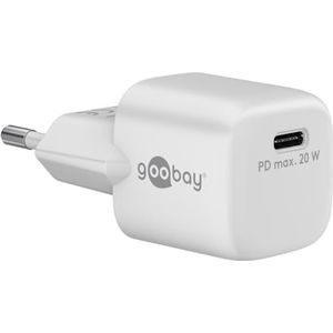 goobay 65404 USB-C PD (Power Delivery) Nano snellader 20 W, oplader/voeding/oplader voor USB type C-apparaten/iPhone/iPad/Samsung Galaxy Series/Google Pixel, wit