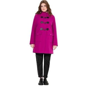 Ulla Popken Dames grote maten plus size dufflecoat, knevelknopen, capuchon, donker sering, 50-52