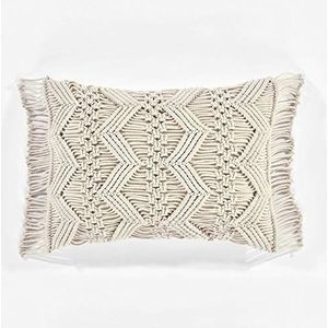 Lush Decor Studio Chevron Macrame decoratieve sierkussensloop, 50,8 cm B x 33 cm L, neutraal - rechthoekige kussensloop - sierkussens voor bed, bank of stoel