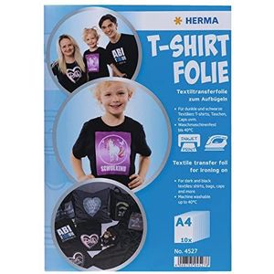 HERMA 4527 Transferfolie voor donker en zwart textiel A4 (210 x 297 mm, 10 vellen, mat) textielfolie voor bedrukken en opstrijken, bedrukbare T-shirt-strijkfolie voor inkjet/inkjetprinters