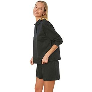 Trendyol Anthracite Polokraag met gebreide pajama's, complete set voor dames, Antraciet., XS