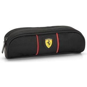 Ferrari Pennenetui met 2 pennen voor schrijfwaren met ritssluiting van metaal, klein etui voor jongens en meisjes voor middelgrote en elementaire doeleinden, 20 x 4,5 x 4,5 cm, zwart
