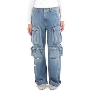 Replay Dames Straight Wide Leg Cargo Jeans Milva, 010, lichtblauw, 30W