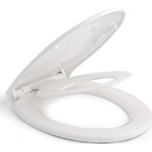 Himimi Toiletdeksel voor gezinnen met magnetisch te bevestigen kinderzitje, softclosemechanisme, verstelbaar scharnier, quick-release-functie/O-vorm, PP-wc-bril (447 x 371 x 55 mm)
