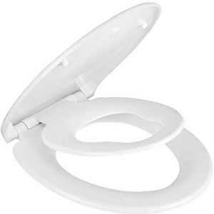 Himimi Toiletdeksel voor gezinnen met magnetisch te bevestigen kinderzitje, softclosemechanisme, verstelbaar scharnier, quick-release-functie/O-vorm, PP-wc-bril (447 x 371 x 55 mm)