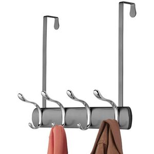mDesign - Deurkapstok met 8 haken - hangende kledinghaken - praktisch - voor keuken/gang/badkamer - deurhaken voor het opbergen van mantels/jassen/sjaals/handdoeken - pc grafiet/chroom