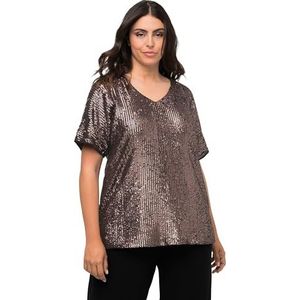 Ulla Popken Dames paillettenshirt met aangesneden mouwen T-shirt, Goud mat, 50/52 Grote maten