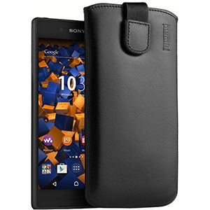 mumbi Echt leren hoesje compatibel met Sony Xperia Z5 hoes leer tas case wallet, zwart