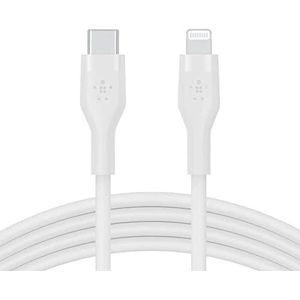 Belkin BoostCharge Flex siliconen USB Type C/Lightning-kabel (2 m), MFi-gecertificeerde 20 W PD Power Delivery-snellaadkabel voor iPhone 14/14 Plus, 13, 12, Pro, Max, mini, SE, iPad en meer – Wit