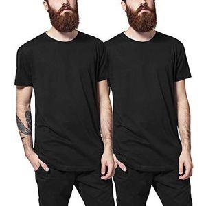 Urban Classics Heren T-shirt 2-pack, Shaped Long Tee, dubbelpak basic T-shirts voor mannen verkrijgbaar in vele kleurvarianten, maten XS - 5XL, zwart/zwart, XXL