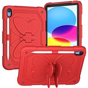 Beschermhoes voor iPad 10e generatie 10,9 inch 2022 met penhouder, robuust, schokbestendig, met schouderriem en vlinderhouder voor iPad 10,9 inch, rood