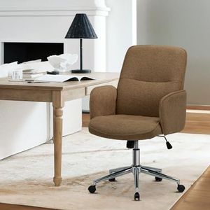 COLAMY High Back Shell-vormige bureaustoel, moderne ergonomische thuiscomputer bureaustoel met instelbare hoogte, draaibare rolstoel, lounge task stoel voor volwassenen, werken/ontspannen, camel