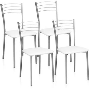 HOGAR24 ES Set met 4 stoelen voor keuken, eetkamerstoelen, model Nova | metalen stoelen | grijs en wit | afmetingen: 40 cm (breedte) x 41 cm (L) x 85 cm (H)