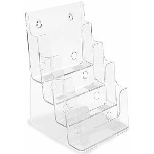 TUKA-i-AKUT TKD8632 Brochurestandaard, acryl, 4 etages, A5, hoge flyerhouder, tafelstandaard of om aan de muur op te hangen, catalogusstandaard, brochurehouder voor reclame, menu's, brochures,