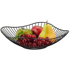 Relaxdays fruitschaal metaal, rond, open design, H x Ø: 7,5 x 27 cm, groente, fruit & brood, moderne fruitmand, zwart