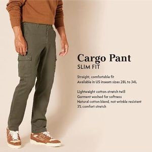 Amazon Essentials Men's Cargobroek, stretch, slim fit (verkrijgbaar in grote en lange maten), Lichtgrijs, 33W / 30L