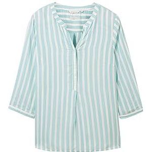 TOM TAILOR Plussize damesblouse met strepen en borstzakken, 32606 - Teal Offwhite Verticale Stripe, 48 NL