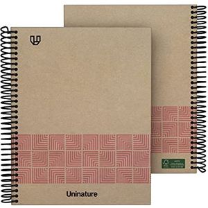Unipapel 100% gerecycled notitieboek A5, 80 vellen, geruit, 4 x 4, 90 g, hardcover, roze, Uninature Concept, FSC-gerecycled, 100%