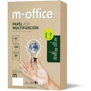 Gerecycled papier, DIN A3, 80 g, papier voor kopieerapparaten en printers, 1 verpakking met 100 vellen A3, 100% gerecycled papier, m-office (100 vellen)