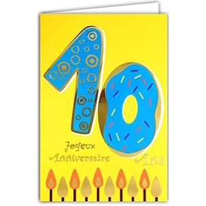 Afie 69-2410 wenskaart voor de 10e verjaardag, voor kinderen, goudkleurig, glanzend, met textuur, voor kinderen en meisjes, kleurtextuur, geschikt voor de leeftijd en de enveloppen in Frankrijk