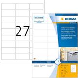 HERMA 4594 weerbest folielabels voor inkjetprinters A4 (63,5 x 29,6 mm, 40 velles, folie, mat) zelfklevend, bedrukbaar, permanente klevende stickers, 1.080 etiketten voor printer, wit