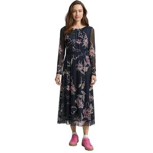 TOM TAILOR - Jurk - Navy - Met Onderjurk - 7/8 Lengte - Lange Mouw - Bloemenprint
