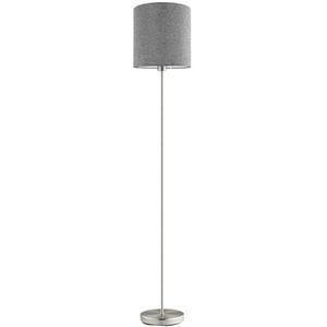 EGLO Vloerlamp Pasteri, staande lamp met stoffen lampenkap, woonkamerlamp van zwart metaal en grijs textiel, staanlamp voor woonkamer met schakelaar, E27 fitting