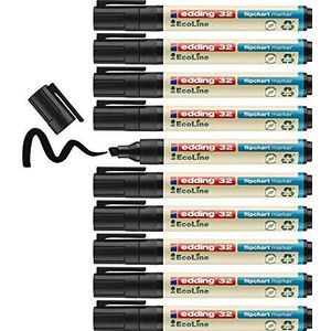 edding 32 EcoLine flipchart marker - zwart - 10 stiften - beitelpunt 1-5 mm - stift voor schrijven, tekenen op flip-over papier - drukt niet door - droogt niet uit- intensieve kleur - navulbaar