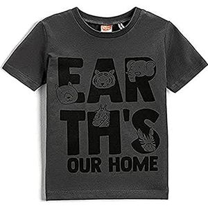 KOTON Bedrukt T-shirt met korte mouwen, katoen, jongens, Antraciet (045), Size: 9/12 mesi