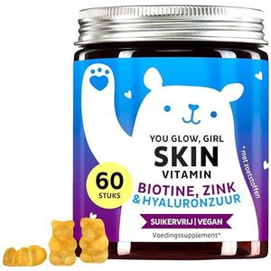 Stralende en egale huid - hyaluron gummies - met 100mg hooggedoseerd hyaluronzuur, vitamine C, zink, biotine - 60 stuks - Suikervrije vitamine gummies - Bears with Benefits